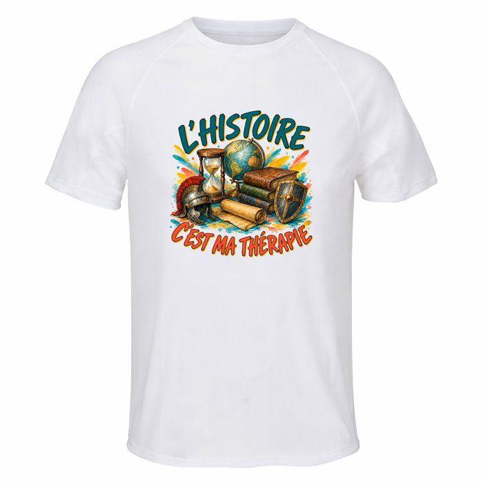 T-shirt de Sport Homme L’Histoire c’est ma thérapie | Polyester Respirant 140 g/m² Manches Raglan Dos Long Taille 3XL | Running