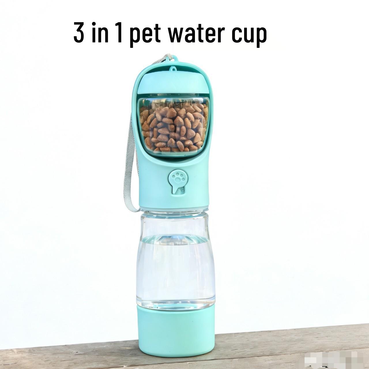 Pet Travel Cup: Portable Dog Food and Water Dispenser Blue - 300ml Water + 100g Food Storage + Waste Bag