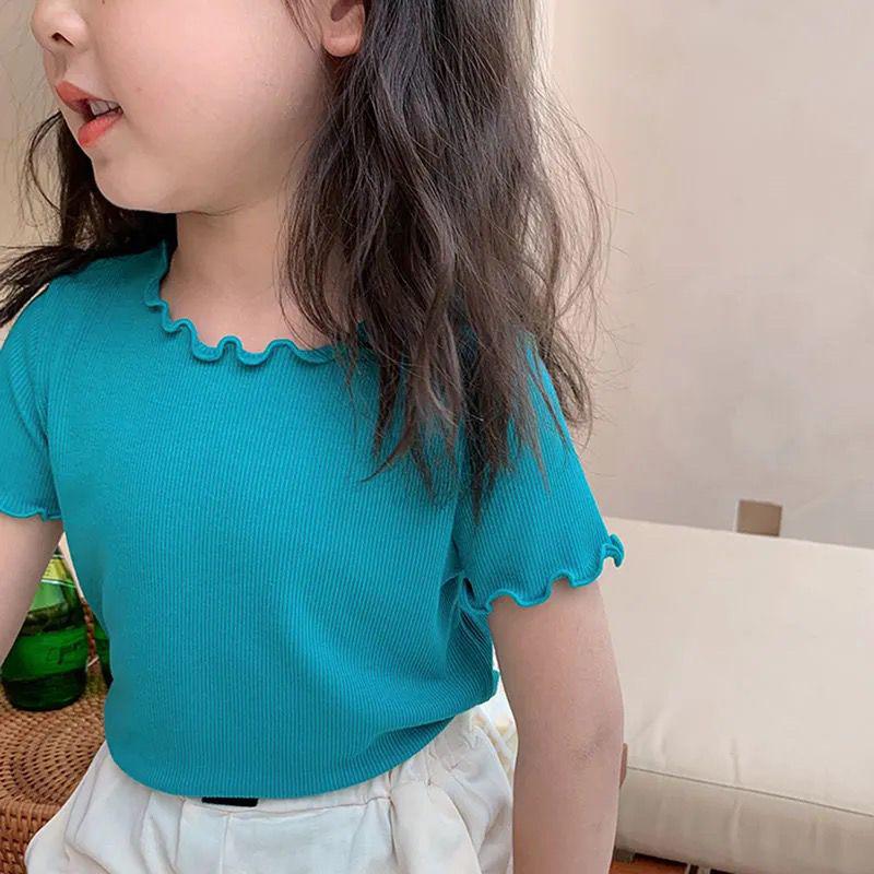 Girls' Ice Silk Ruffle Edge Short Sleeve T-shirt - Summer Baby & Toddler Top