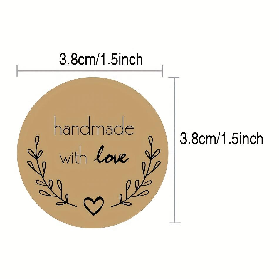 500pcs Handmade Kraft Paper Stickers - 3.81cm X 3.81cm Round Labels with "Handmade with Love" Design, Heart & Floral Patterns