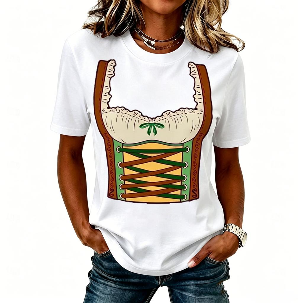 Women’s Casual Round Neck Short Sleeve Pullover T-Shirt with Festival Graphic Print Relaxed Fit Comfortable Style Top