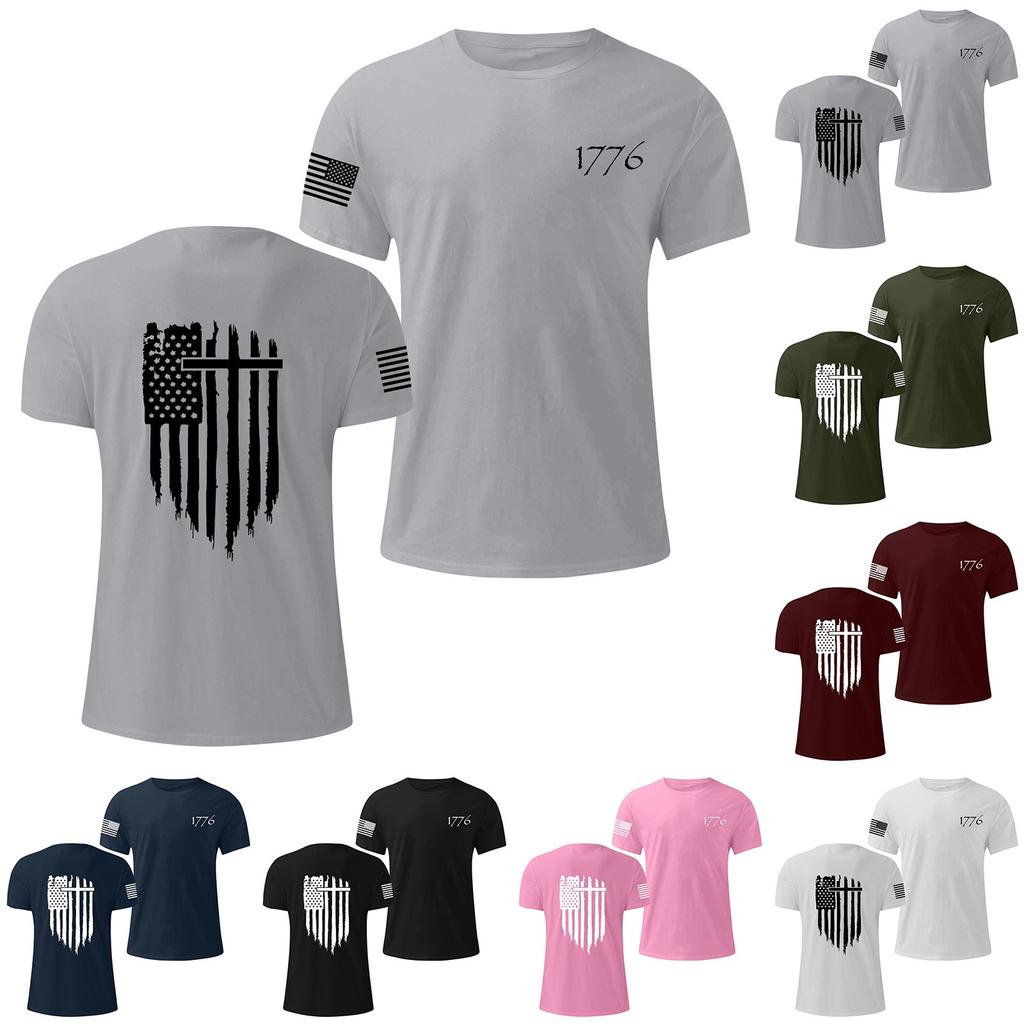Men's Fashionable Casual Independence Day Printed Round Neck Short Sleeve T-Shirt Top