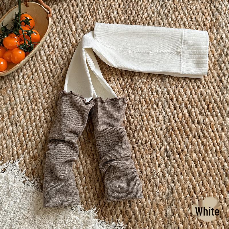 Children's Golden Brown Two-Piece Scrunched Socks & Warm Leggings Set for Autumn/Winter