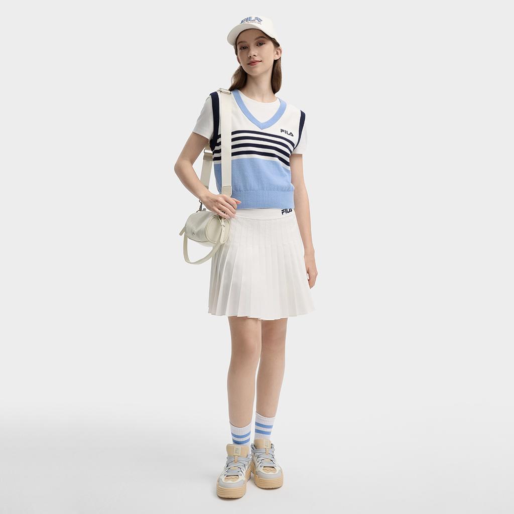 FILA Original Casual Comfortable Striped Simple Versatile T-Shirt Women tops Sky-Blue F11W439109FBU