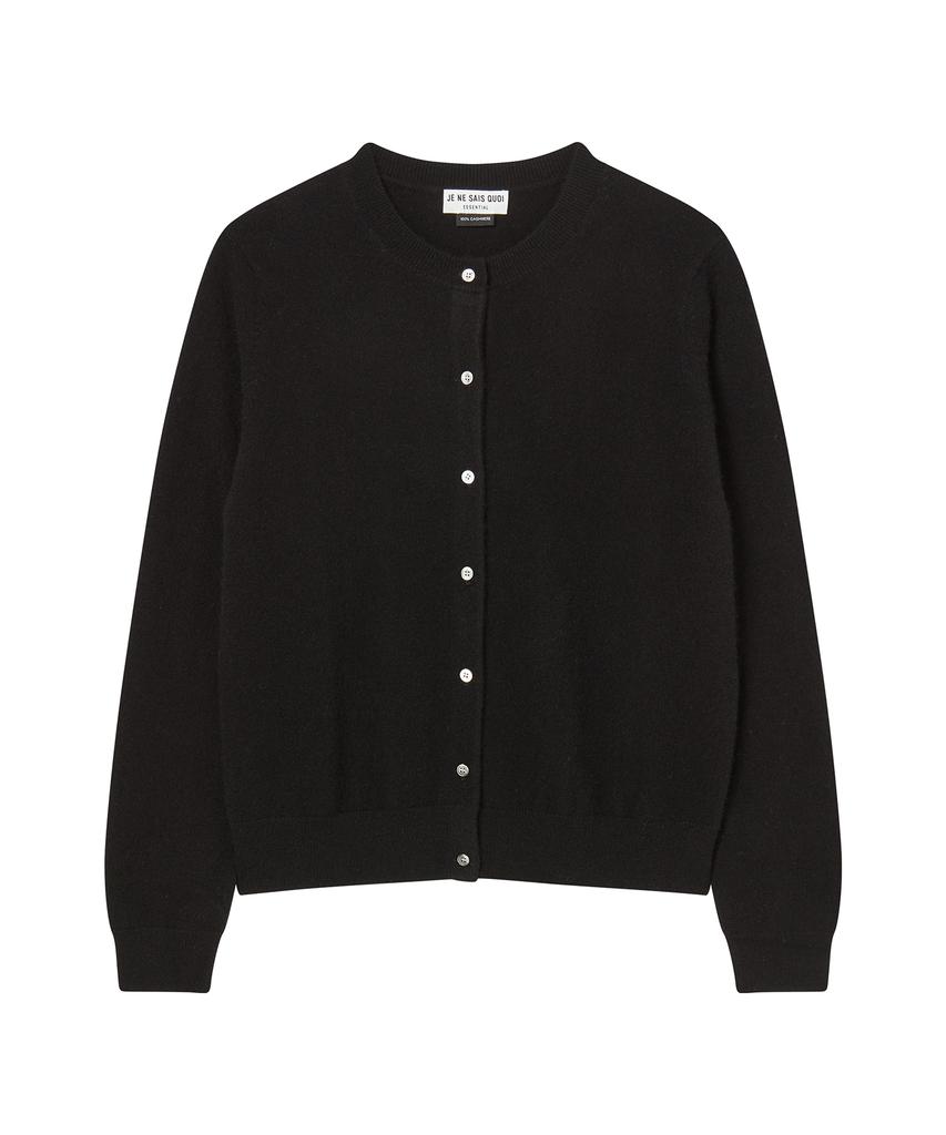 JE NE SAIS QUOI [100% Cashmere] Signature Crew Neck Cashmere Cardigan_ Black