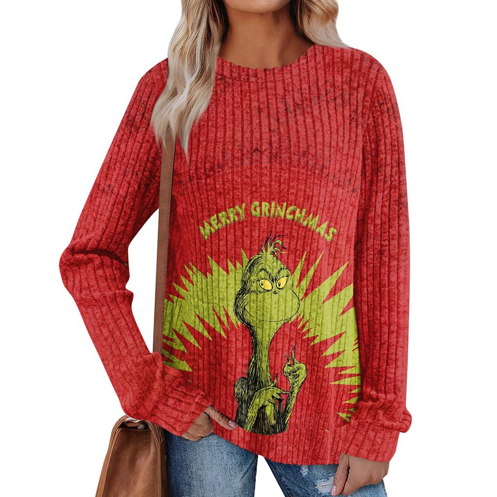 Women's Printed Lightweight Brushed-Cotton Round Neck Top