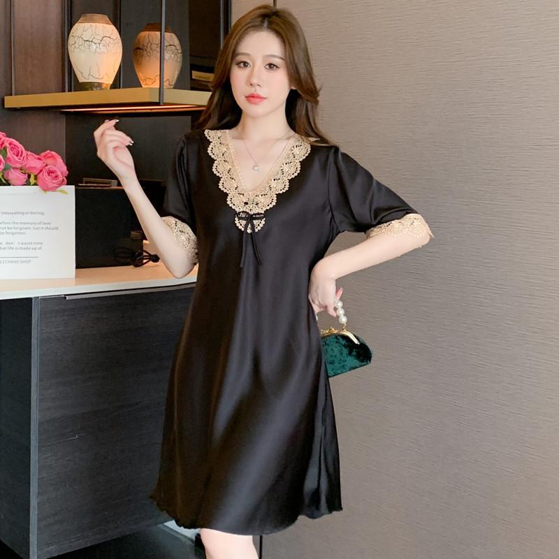 Silk Pajamas, Spring And Summer, Thin Sexy Sweet Lace Embroidered Short-Sleeved Dresses, Nightdresses, Loungewear