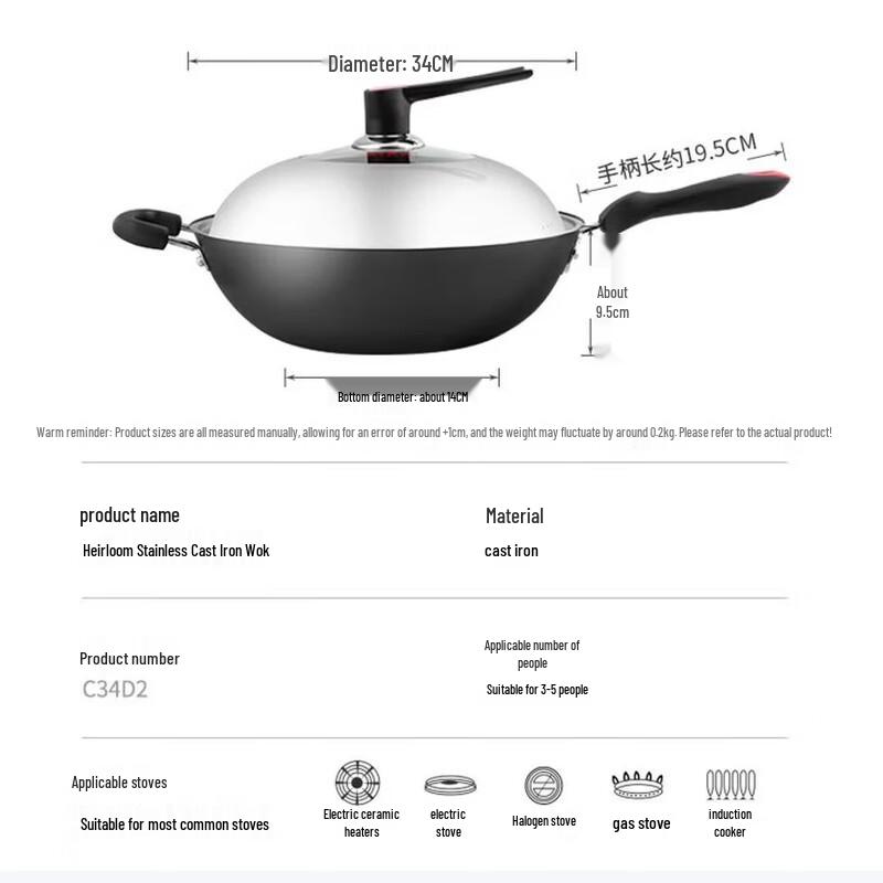 Chui Da Huang 34cm Cast Iron Wok