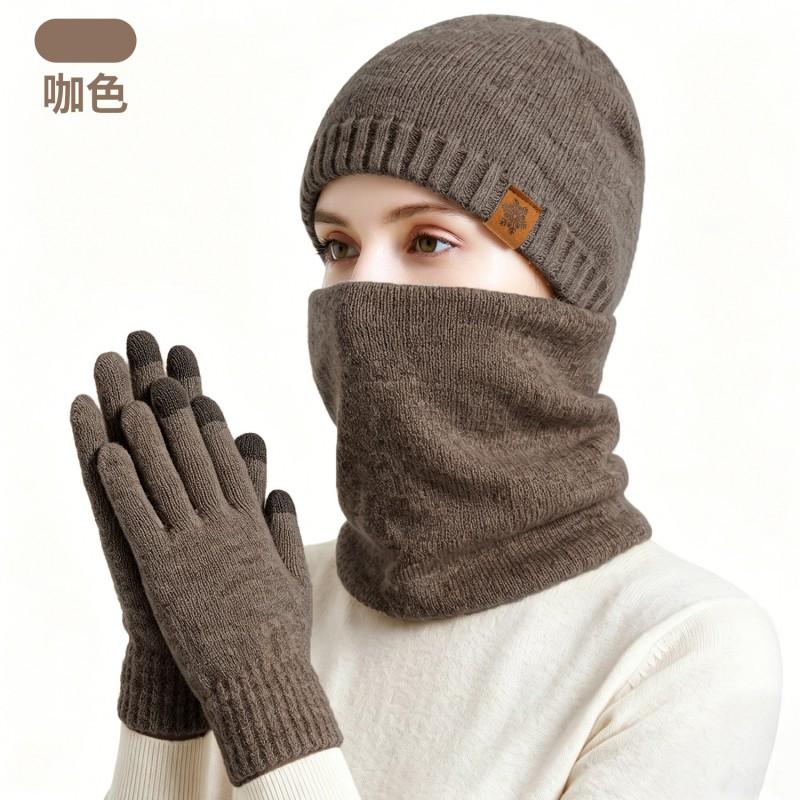 Warm Knit Hat Scarf Gloves Set Women Men Winter Outdoor Cycling Thermal Headwear Three Piece Accessory