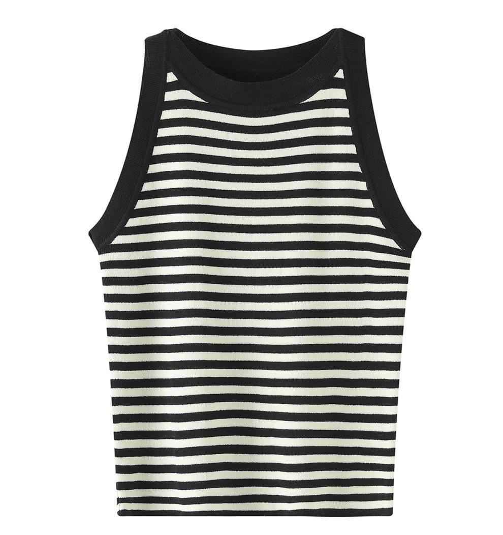 Women s Versatile Contrast Stripe Crew Neck Sleeveless Summer Knit Vest L (55-65 kg)