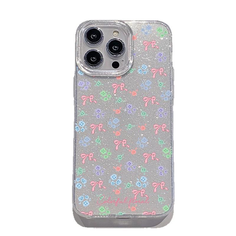 ins wind color flower bow girl heart glitter apple 15promax mobile phone case acrylic protective case