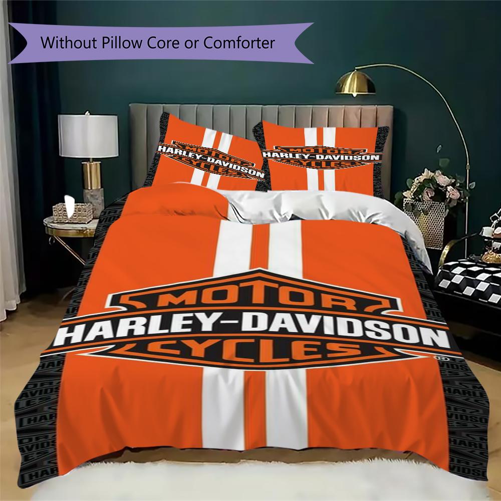 Classic Harleydavidson Motorcycle Style Threepiece Set 1 Duvet Cover 2 Pillowcase Without Core Without Core Bedding Set