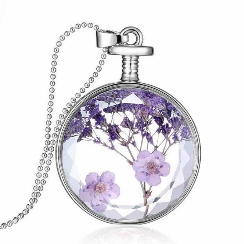 Jewelry Style European Geometric Pendant Necklace With Dried Gift Flowers