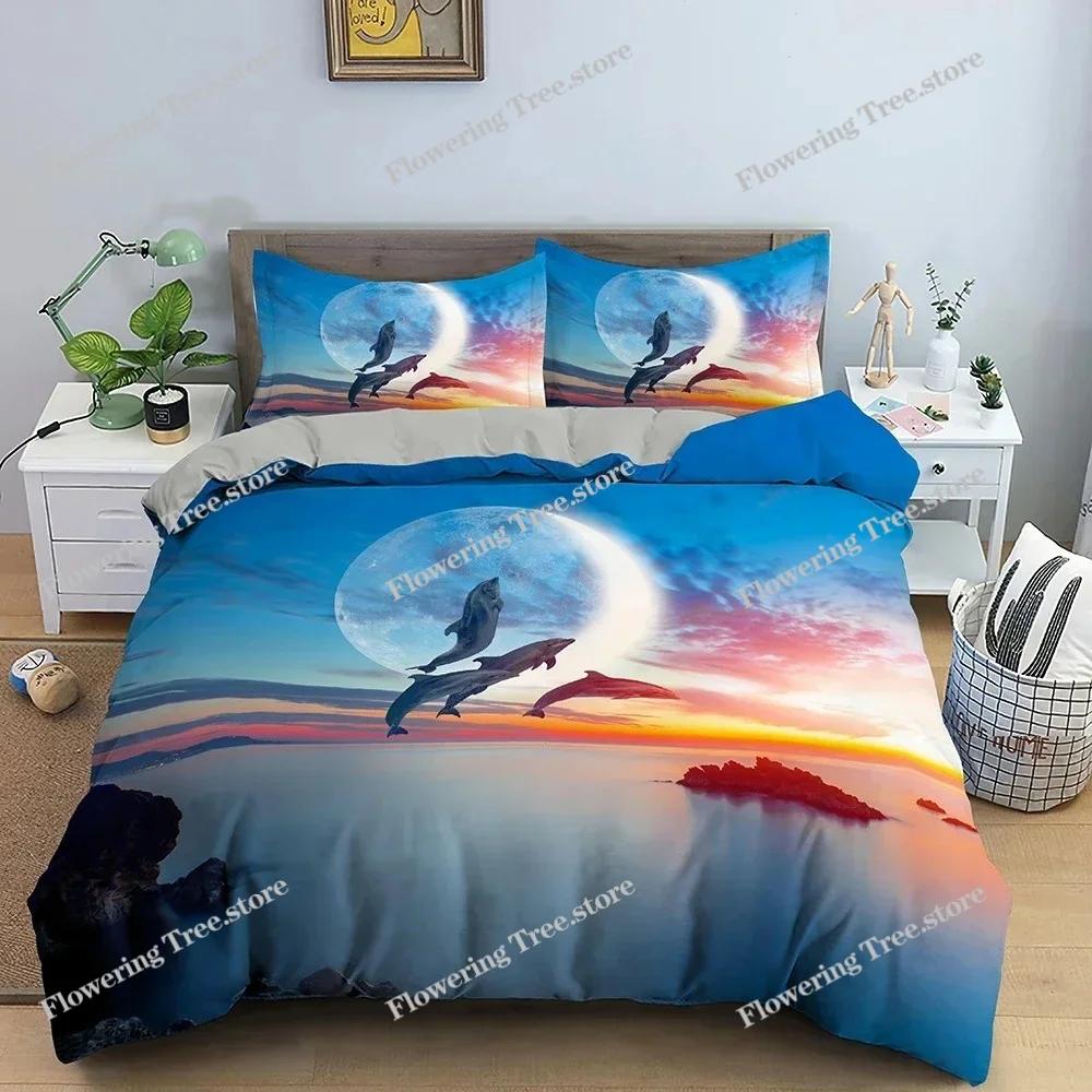 Juego de Cama Delfín Patrón Animal Funda Nórdica Fundas de Edredón Individual King Size Funda de Edredón con Funda de Almohada Textil para el Hogar
