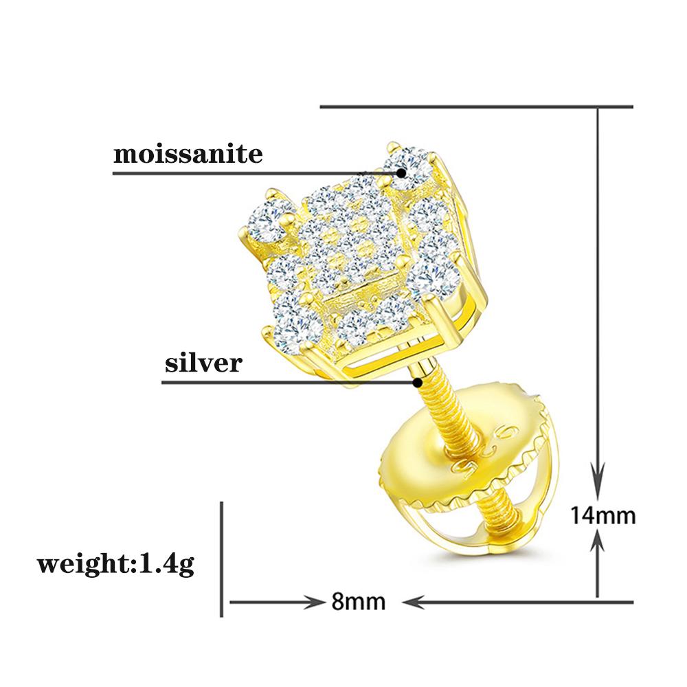 Orecchini a Bottone alla Moda Placcati Oro 18K Argento Sterling 925 Orecchini a Cerchio Pietra Preziosa Moissanite Piercing Uomini Donne Orecchini Anti-appannamento