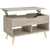 Lift-Top Coffee Table, Hidden Compartment, Open Shelves, 75 x 40 x 58 cm, Natural Wood