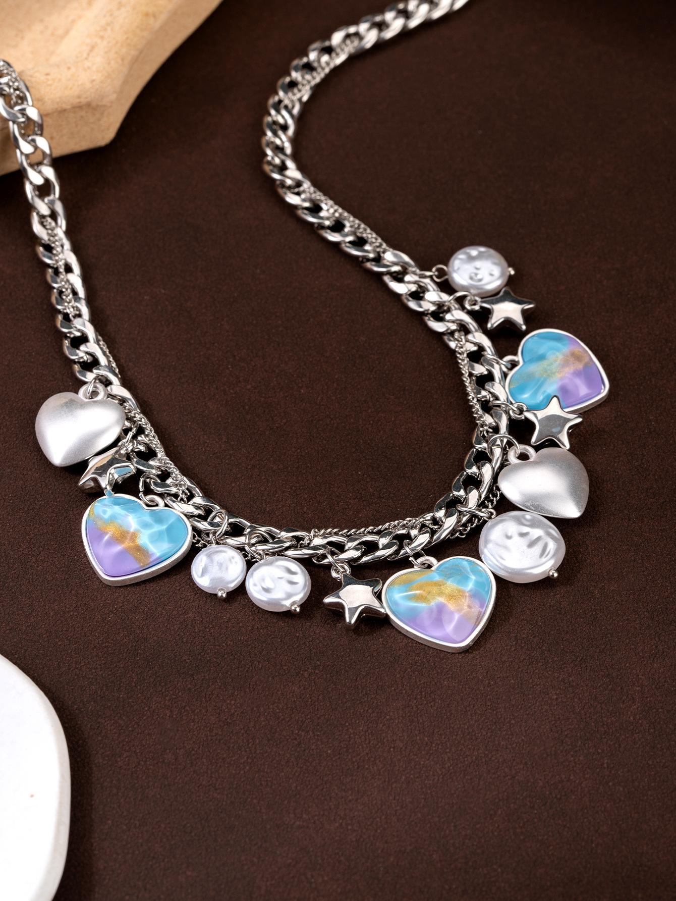 Китайский панк сладкий крутой стиль тяжелая промышленность постепенное изменение цвета любовь персиковое сердце кулон ожерелье субкультурные аксессуары