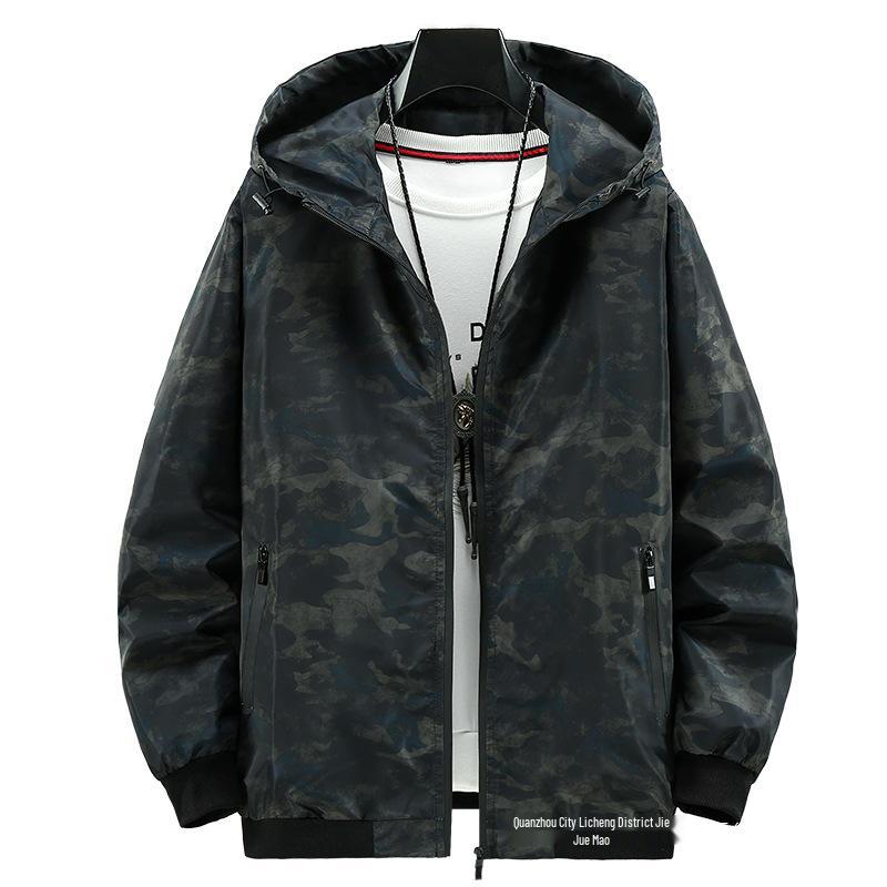 Herren Camouflage Kapuzen-Windbreaker im koreanischen Stil, Lockerer Schnitt, Große Größen, Frühjahrsmode.