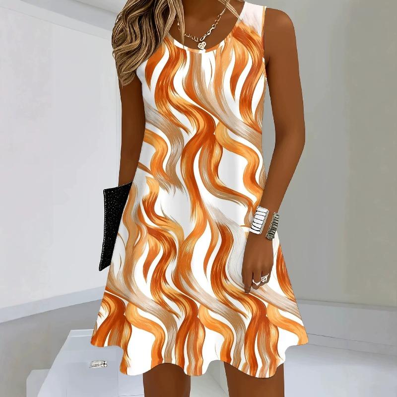 Large Size Women's Dress Summer 3D Printed O Neck Sleeveless Fashion Elegant Casual Comfortable Dresses