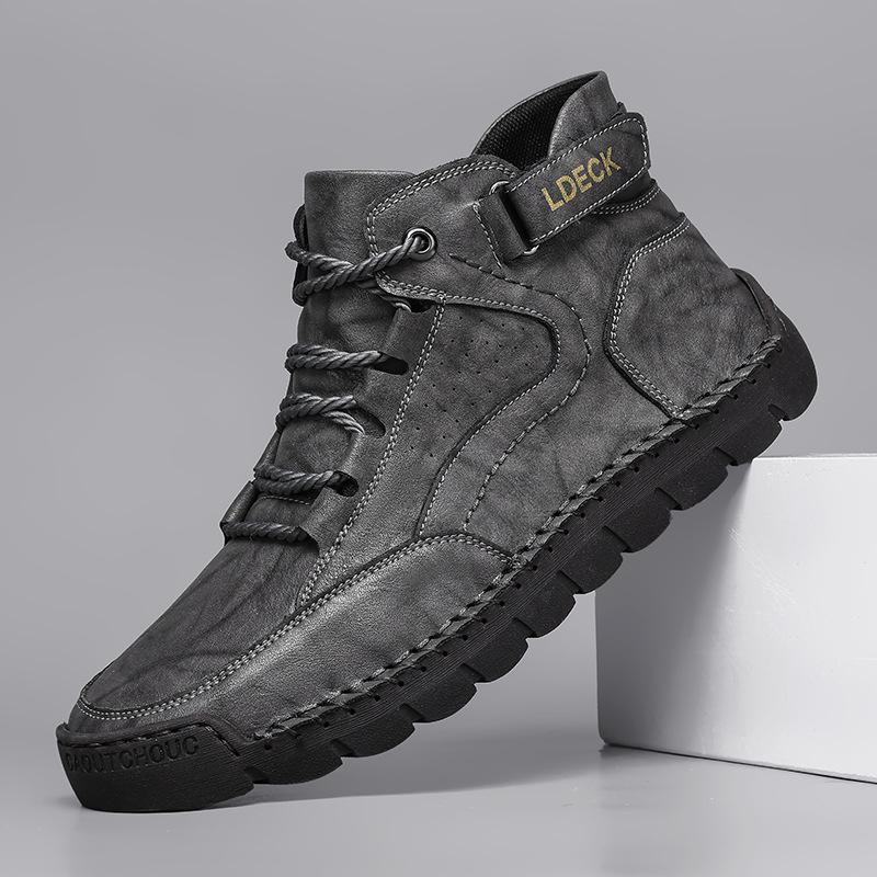 Spring /Autumn Boots Men's High-top Casual Sneakers Handmade Leather Shoes Plus Size 39-48