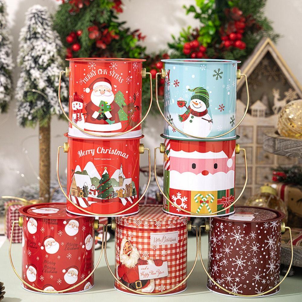 Santa Claus Christmas Candy Box Snowman Cookies Biscuit Case Xmas Candy Bucket  New Year