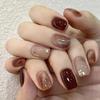 Caramel Chestnut Handmade Maillard Gradient Short Nails: Elegant, High-End Stickers