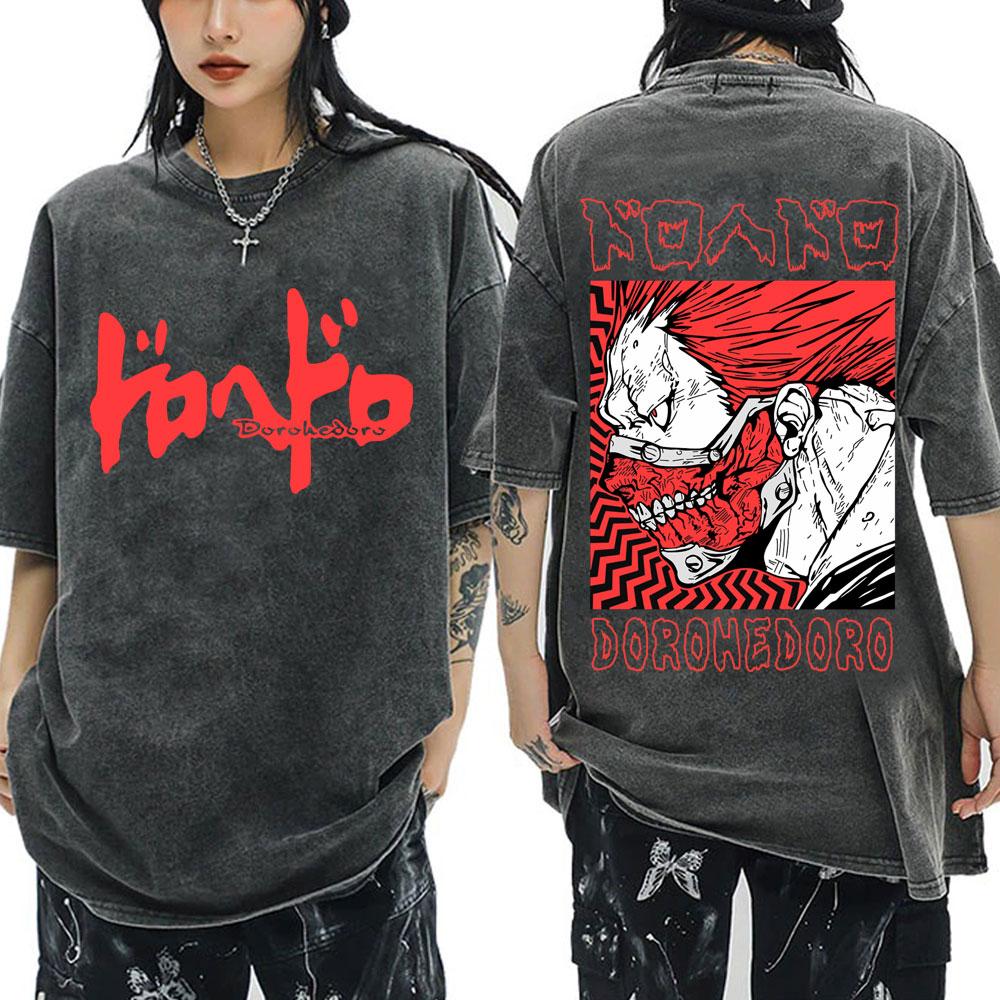 Anime Dorohedoro Gyoza Crazy Hungry Bug Vintage Washed T-shirt Men Women Manga Graphic T-shirts Gothic Horror Oversized T Shirts