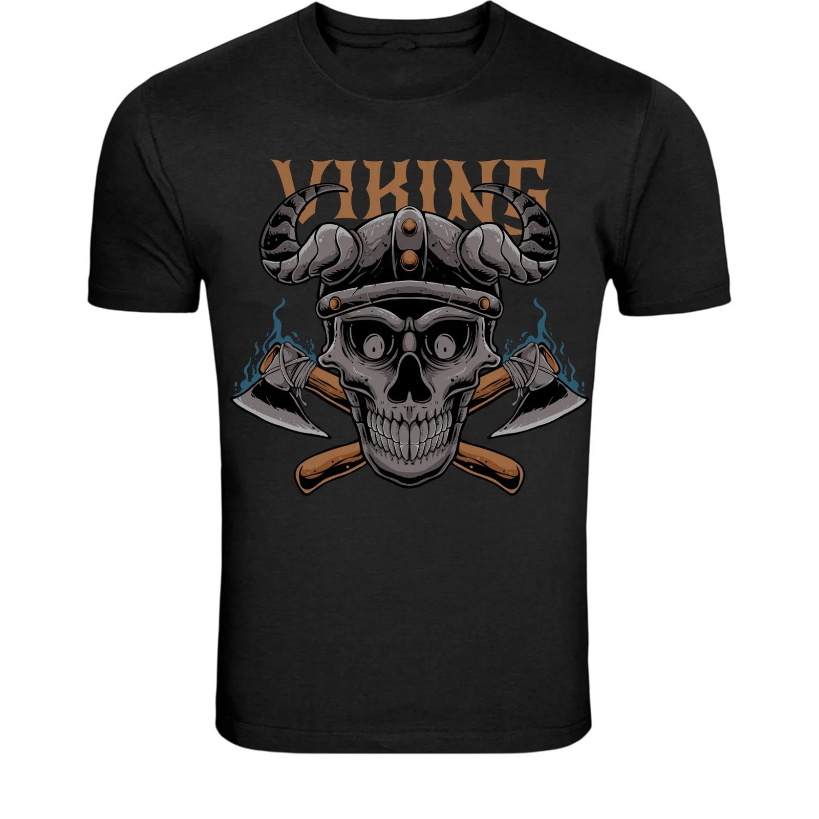 Футболка с изображением черепа викинга-воина - Графическая футболка с шлемом и топором викингов XL