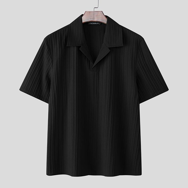 INCERUN Oversized Men's Short Sleeve Lapel Neck Casual Texture Tops T-shirts