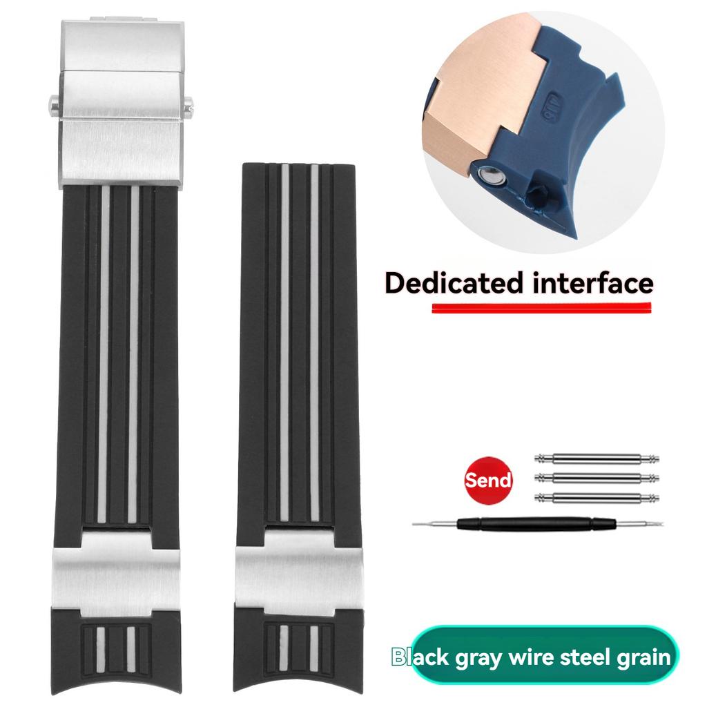 22mm Gebogen Einde Siliconen Rubberen Band Voor Ulysse Nardin 1505 1502 1505 263 DIVER Waterdichte Horlogeband accessoires Met metaal
