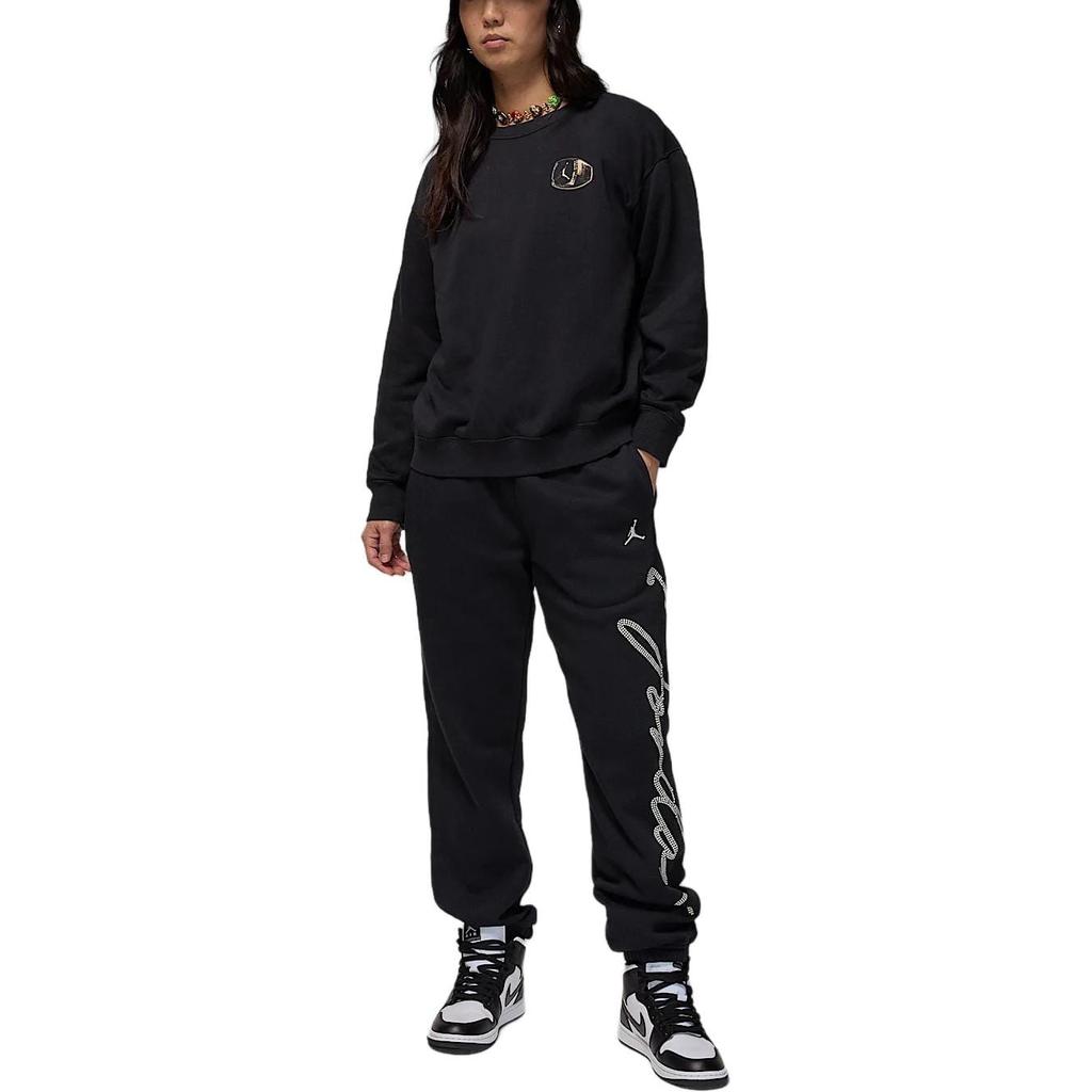 Jordan Brooklyn Fleece Lined Knitted Fabric Crew Neck Sports Long Sleeved Sweatshirt Women's Black/Sail White HJ0206-010