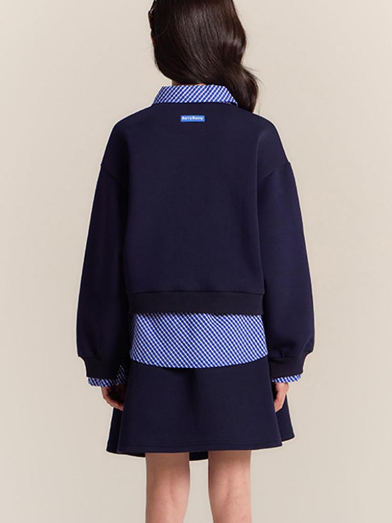 Barry Banny Baseball Long Sleeve Faux Layered Check Square Embroidered Cold Elementary Junior High Size 130 Kids' Jacket, Coat, Outerwear, Blouson,