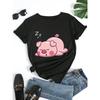 Women's Cute Piglet Pattern T-Shirt Soft Short Sleeve Round Neck Anime Pattern Casual Spring and Summer Tops Summer