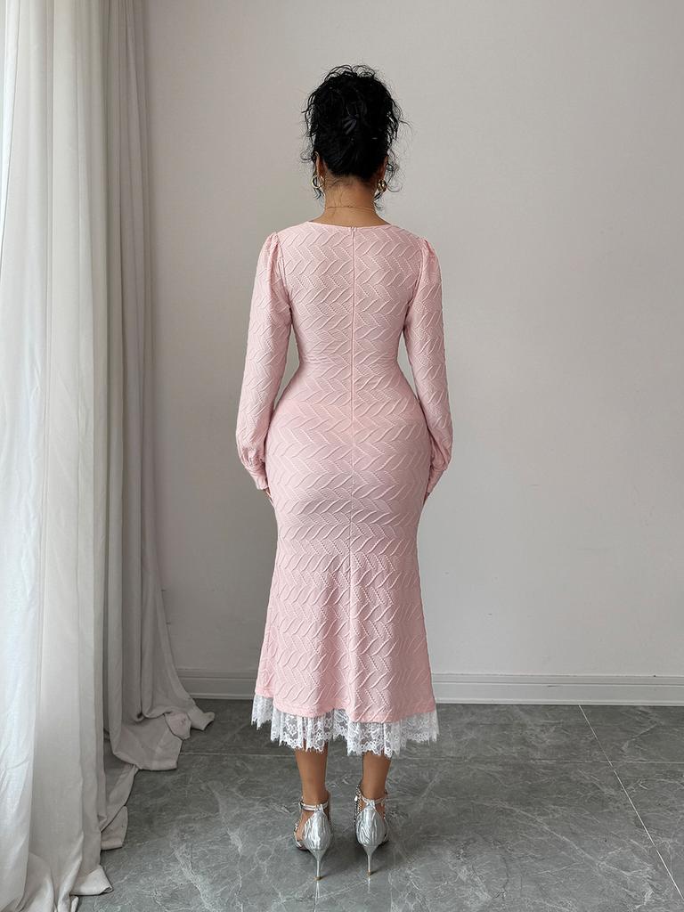 Elegantes Windknopf Langarm Bodycon Maxi Kleid für Damen Herbst/Winter