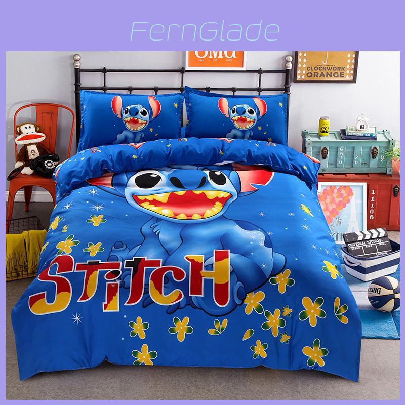Premium Cartoon Stitch Bedding Set Cotton Blend Duvet Comforter Cover 4pcs For Cozy Warmth