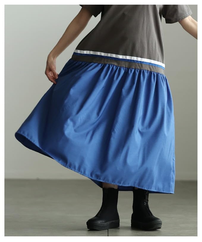 la Contrast Color Cotton Dress for Women Long Short Free Gray [sawa á mode] - Length, Sleeves, Figure-Flattering, Casual, Spring/Summer, Spring/Summer