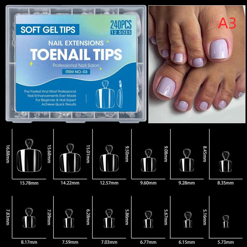 240/320Pcs Diy Home Salon Extension Press On Nail Short Toesnail Tips Square Clear&Matte Soft Gel Nails Full Cover Nail Stickers