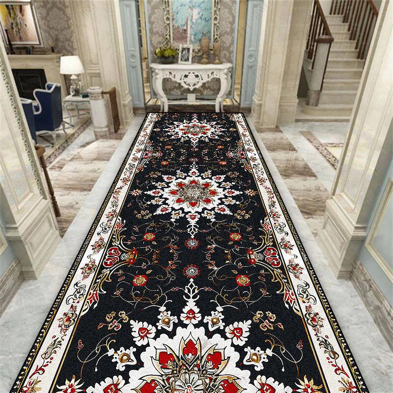 Luxury Red Hall Corridor Carpet Non-slip Stairway Hallway Decoration Home Floor Mats Washable Runner Customizable Aisle Rug