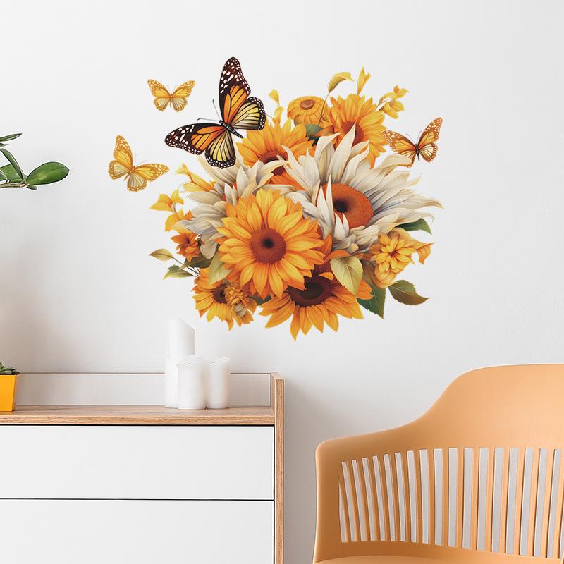 Painted Sunflower Flowers Butterfly Bedroom Living Room Home Background Decorative Wall Stickers