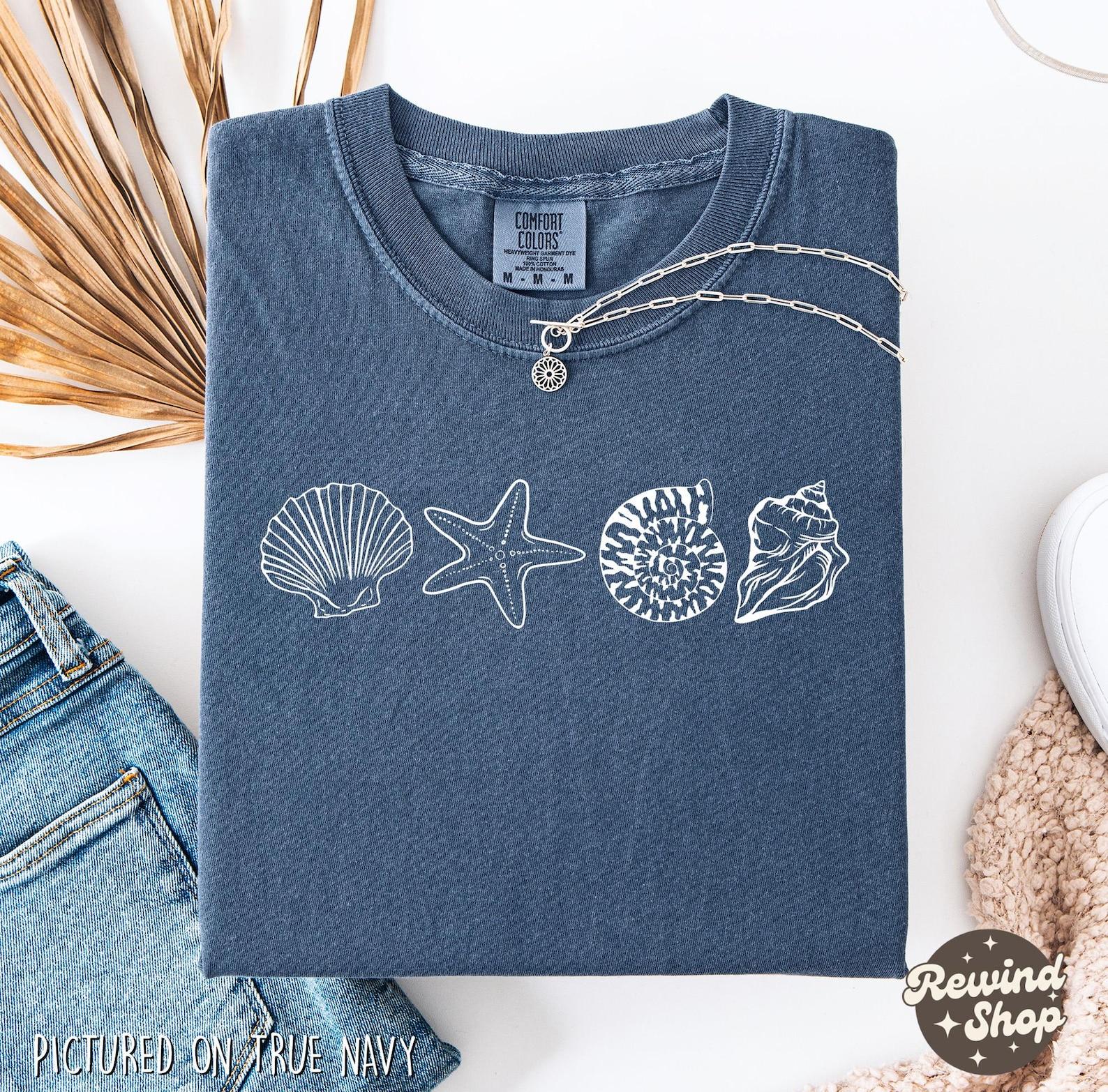 Ocean Beach Comfort Colors Shirt - Sea Shells Tshirt - Minimalistic Shirts - True Navy Ocean Shell Shirt - Summer Ocean Shirts XL