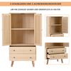Flieks Chest of Drawers with 2 Large Drawers and 2 Doors, Bathroom Cabinet Made of Wood with Rattan Doors, 60 X 40 X 120 Cm