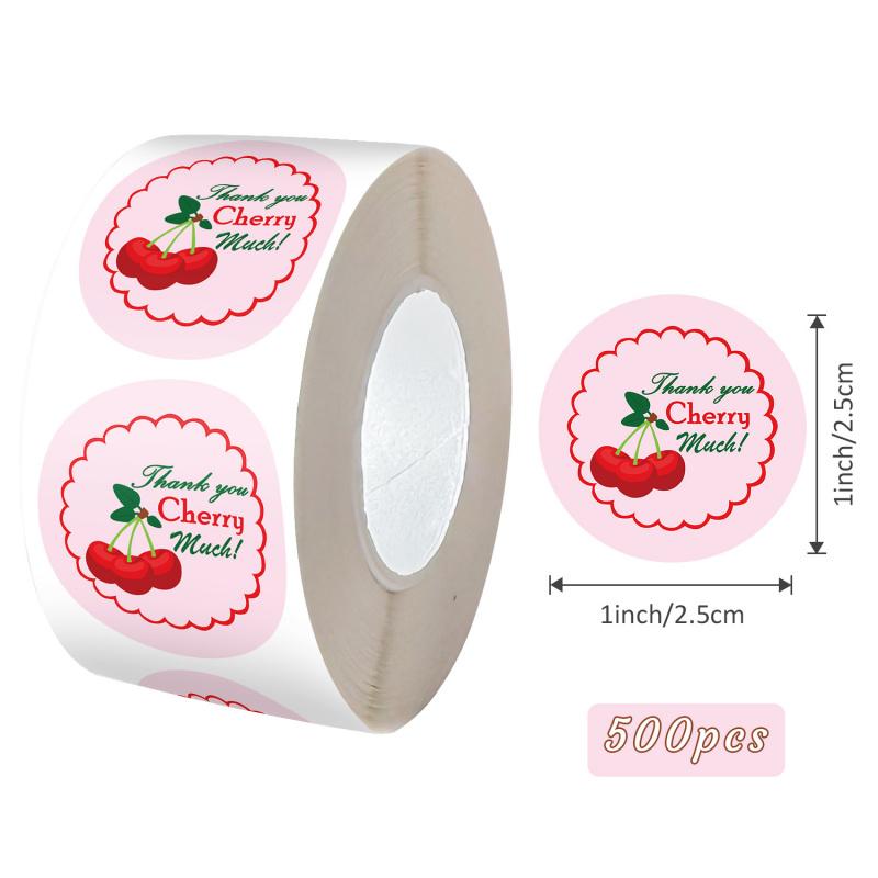 500 Stück Kirsch-Dankeschön-Aufkleber, Frucht-Klebeetiketten zum DIY-Umschlagversiegeln, Geschenkverpackung, Backen, Kuchen, Dessert, Basteln