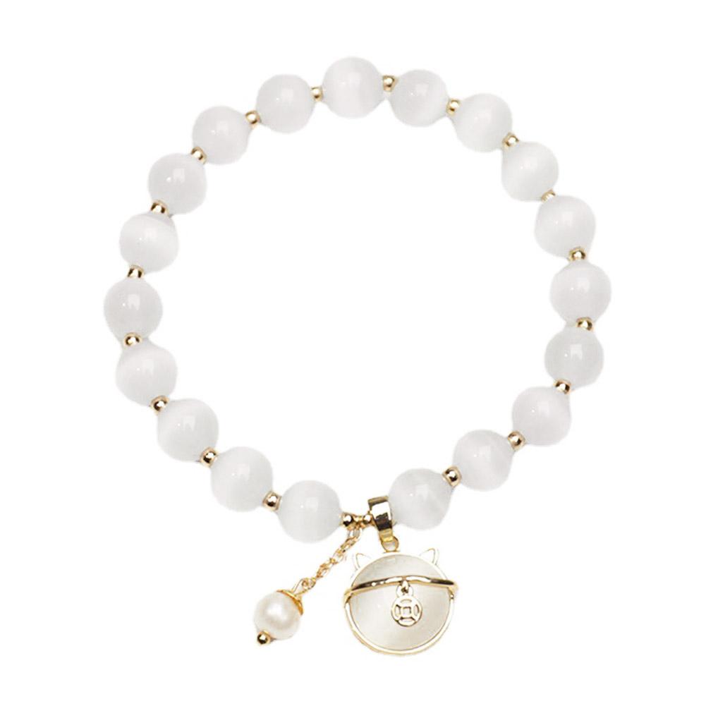 

2025 Изысканный браслет из опаловых бусин для женщин Элегантная подвеска в виде кошки на удачу Регулируемые браслеты Модная бижутерия для дружбы Подарки