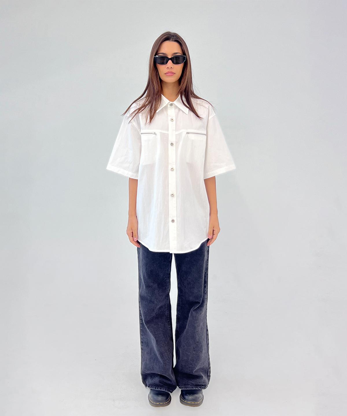Maison Master Cotton Zipper Shirt White/F