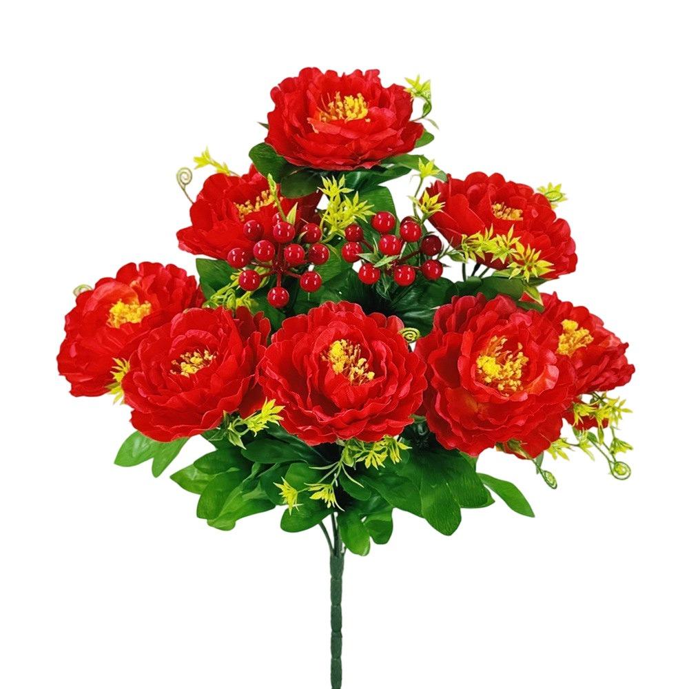 Multicolor Peony Artificial Flower Green Leaves Red Berries Decorative Flower Bouquet Photo Props Floral Arrangement