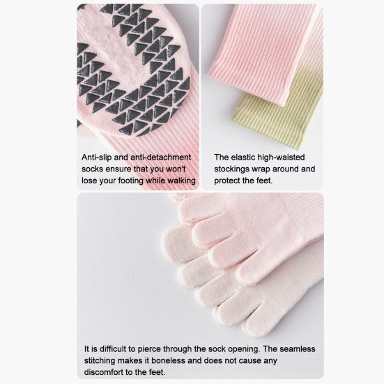 1 Pair Yoga Toe Socks with Non-slip Gripper Moisture Wicking Mid-calf Socks Women Ballet Dance Pilates Cotton 5-Toe Crew
