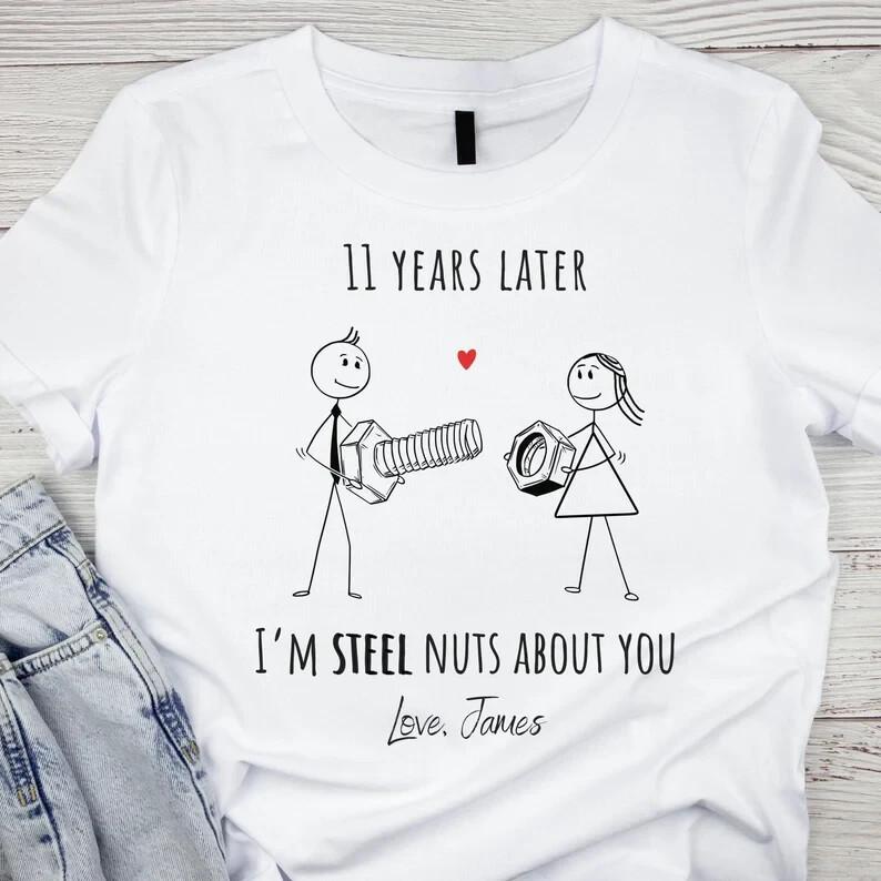 11th anniversary gift t-shirt for her or him steel wedding 11 year eleventh fun S