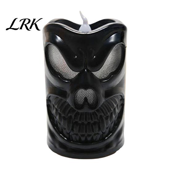 Outdoor Halloween Decoration Light Flameless Candle with LED Light, Ghost Face Pumpkin Skull Design Melted Wax Effect Safe Battery Operated Indoor for