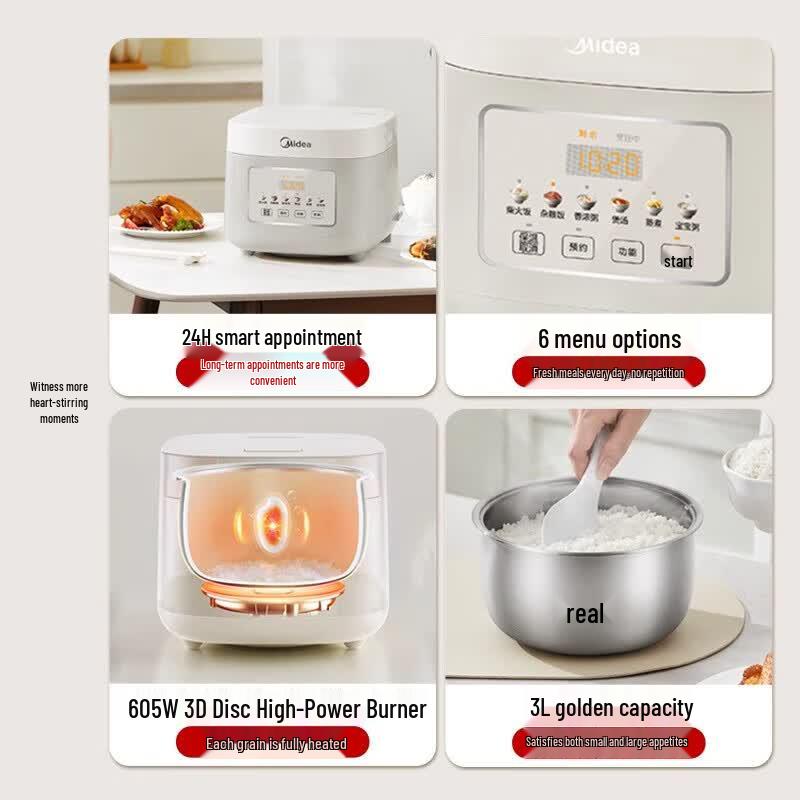 Midea 3L 316L Stainless Steel Non-Coating Rice Cooker CN Plug (adapter Included)