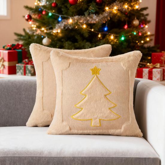 Christmas Throw Pillow Cover 18x18 Inch Plush Decorative Pillow Cover Xmas Tree with Embroidered